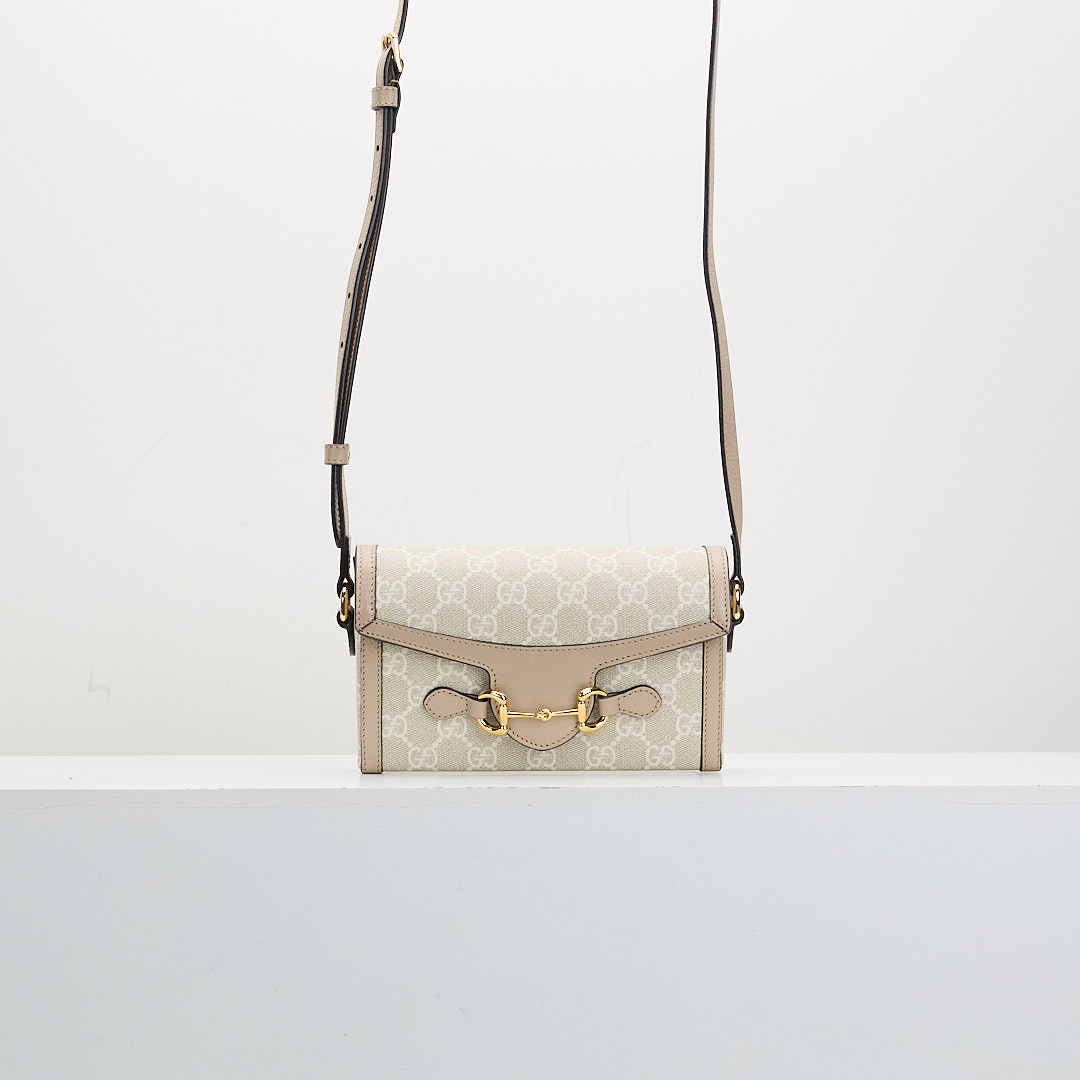 二手 Gucci 1955 橫版手機包/燕麥色