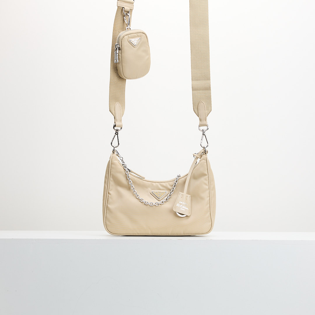 二手Prada hobo 三合一/奶茶色