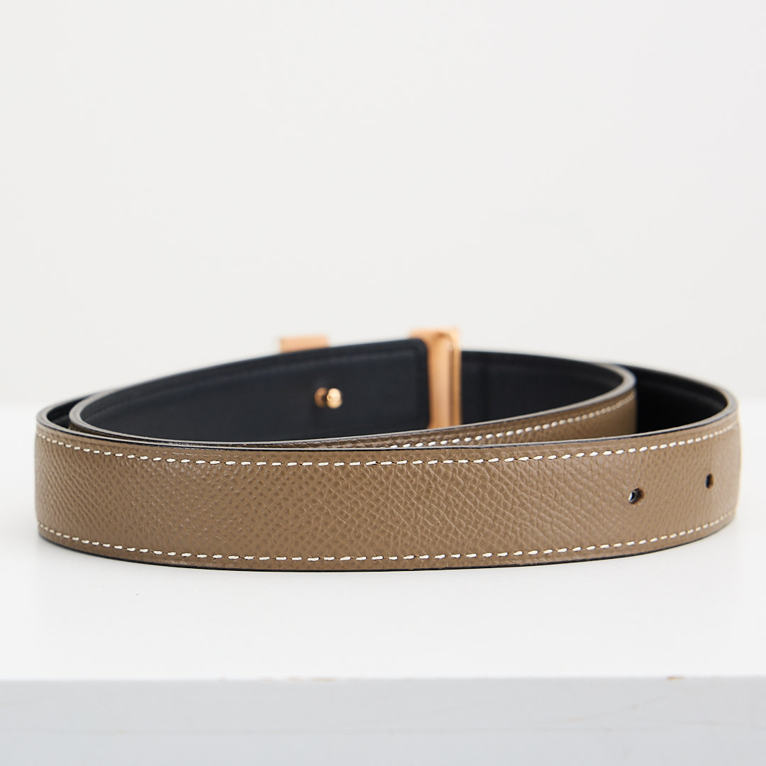 Hermes Constance H扣雙面皮帶 /大象灰黑色:圖片 3