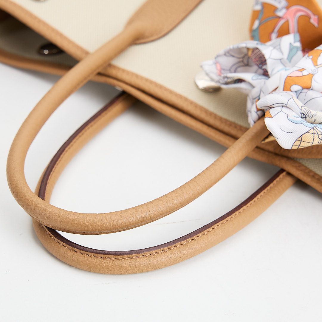 Hermès garden file 28小號竪版花園包/芝麻色拼冰川白 :圖片 14