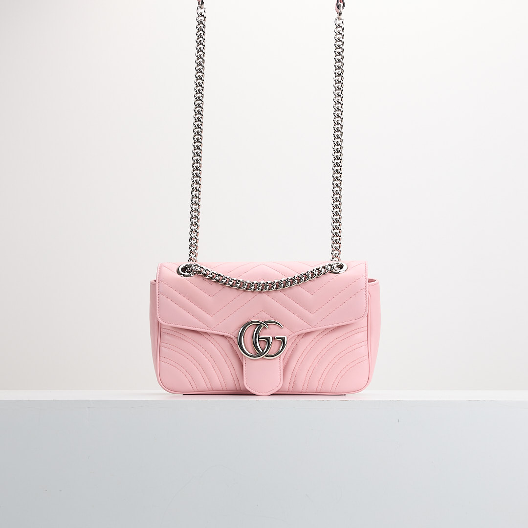 二手Gucci marmont 26粉銀