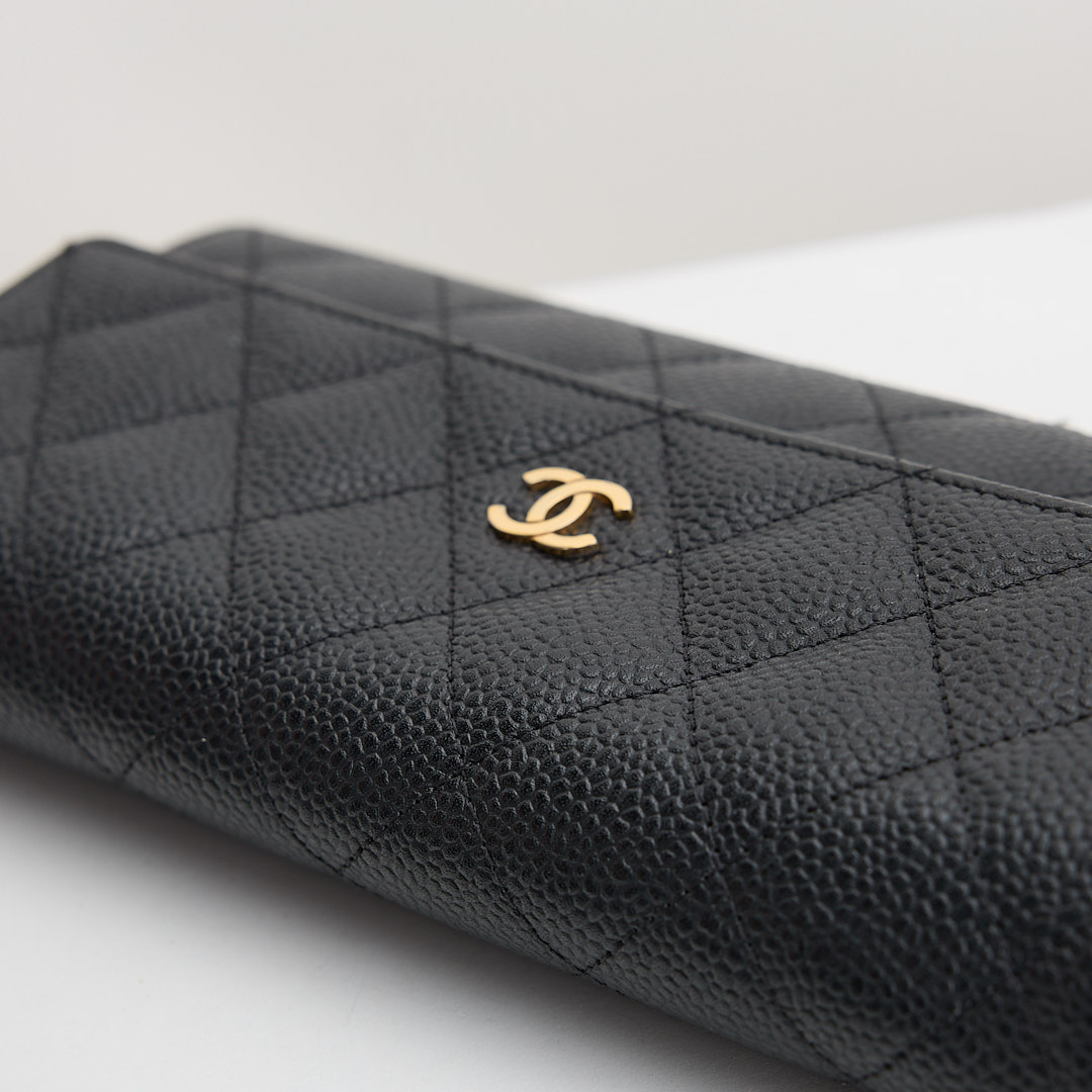 二手Chanel 經典口蓋長夾/黑金牛:圖片 5