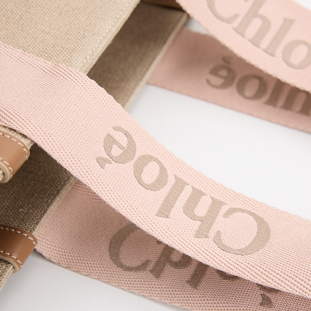 二手 Chloé Woody tote亞麻帆布中號/奶茶粉色 :圖片 14