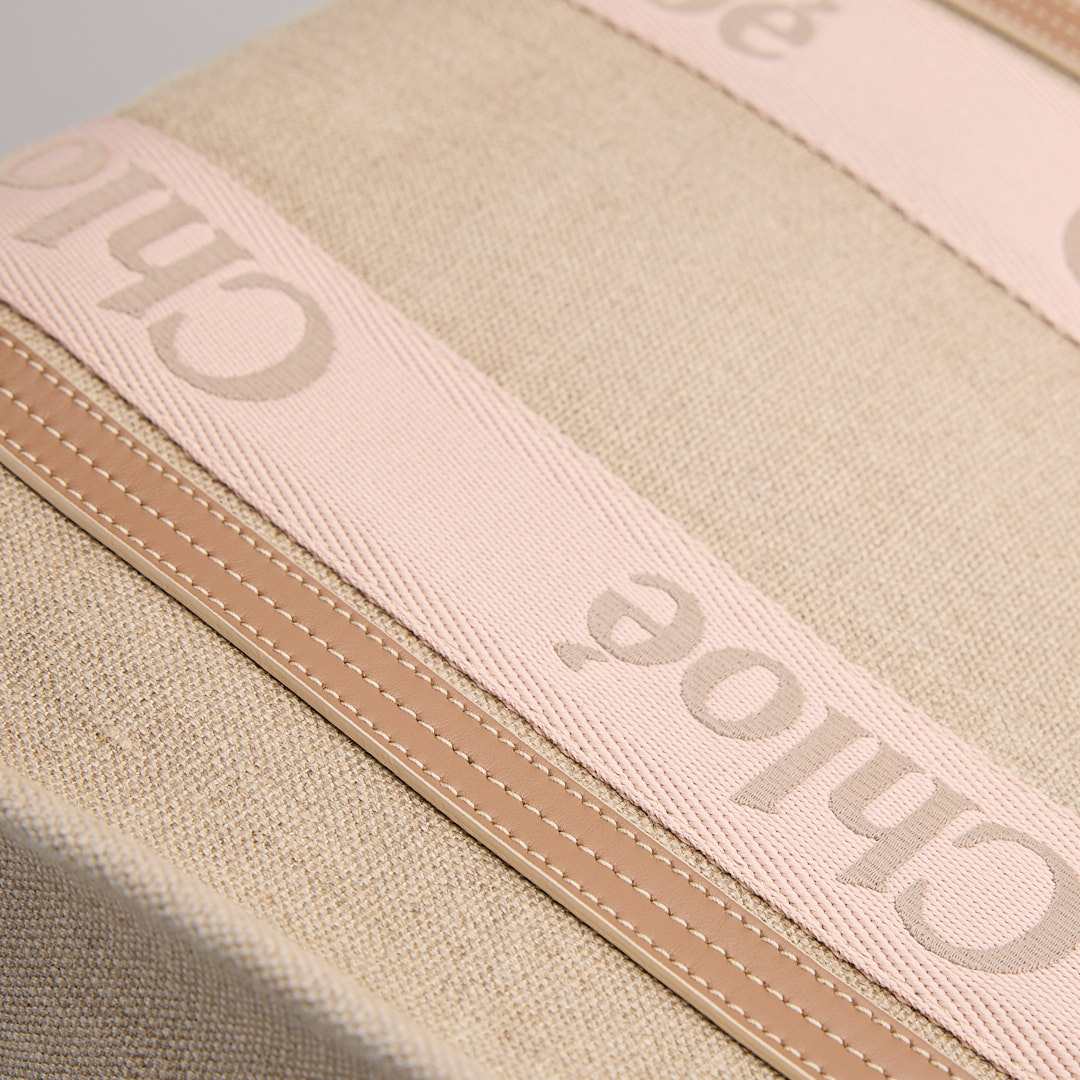 二手 Chloé Woody tote亞麻帆布中號/奶茶粉色 :圖片 15