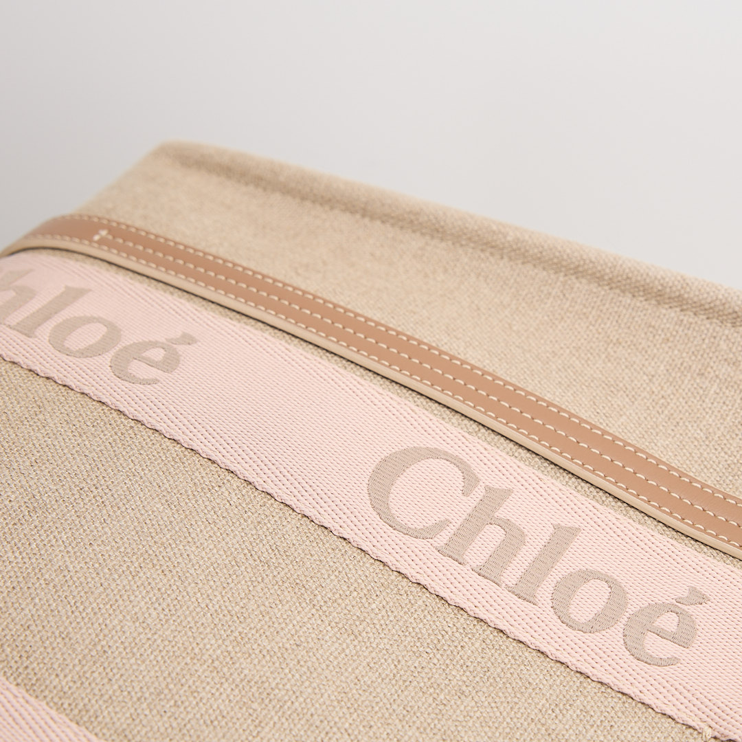 二手 Chloé Woody tote亞麻帆布中號/奶茶粉色 :圖片 16