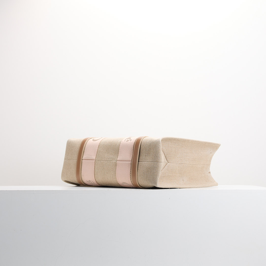 二手 Chloé Woody tote亞麻帆布中號/奶茶粉色 :圖片 5