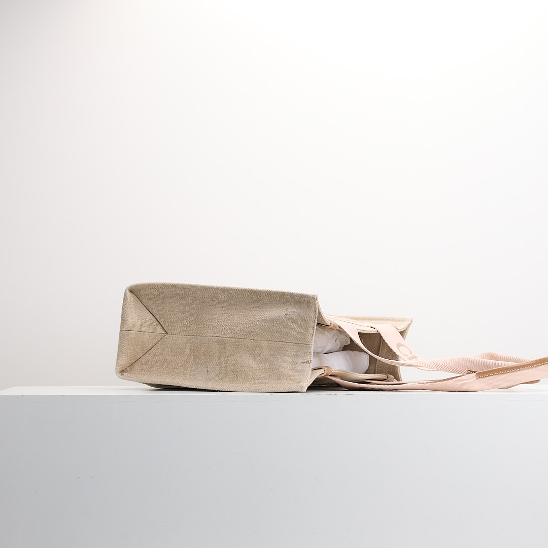 二手 Chloé Woody tote亞麻帆布中號/奶茶粉色 :圖片 4