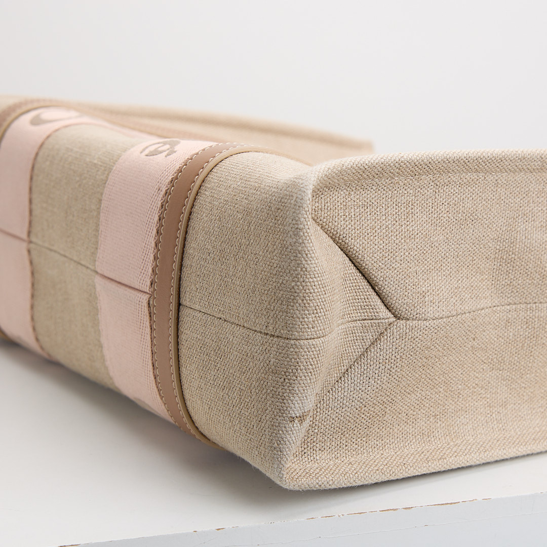 二手 Chloé Woody tote亞麻帆布中號/奶茶粉色 :圖片 12