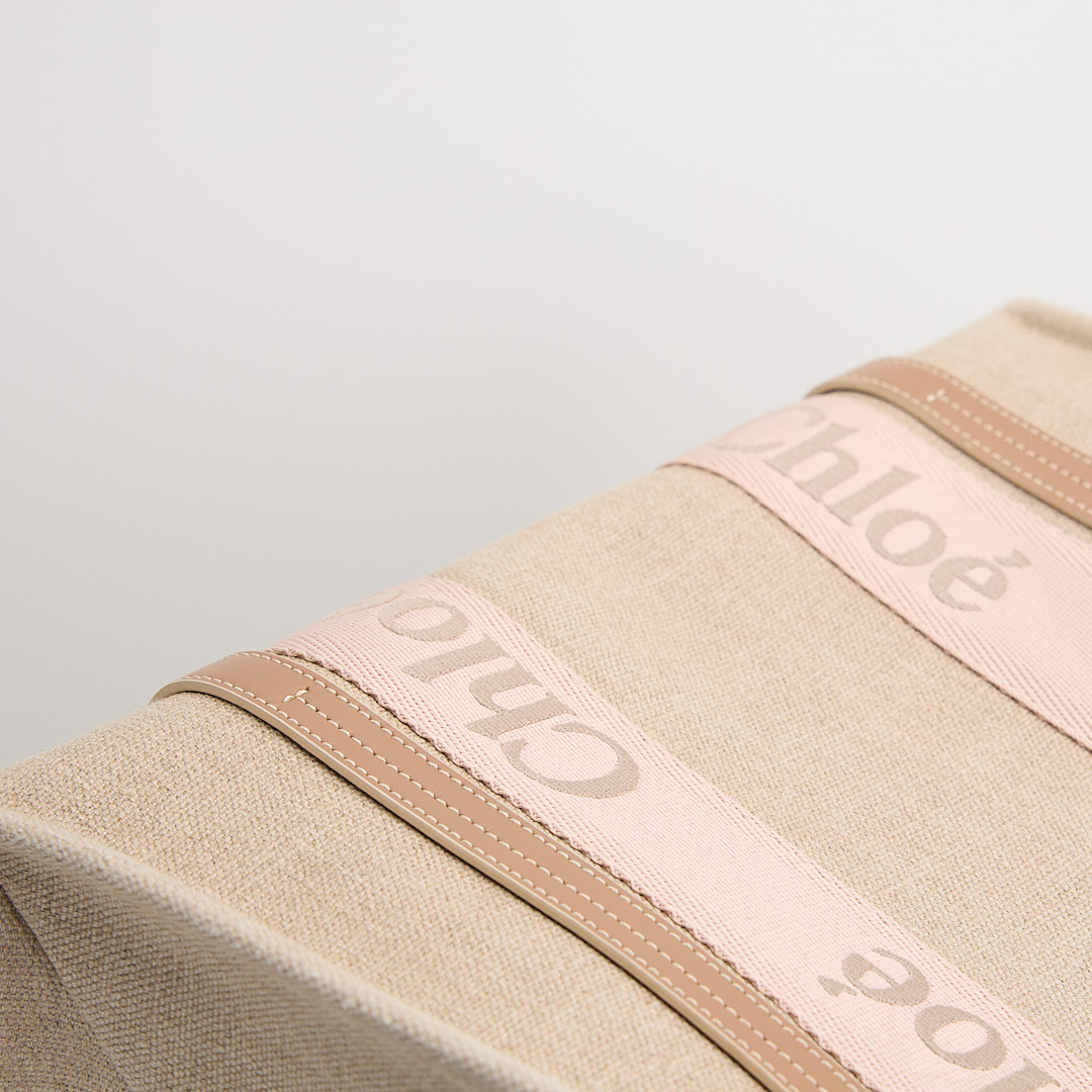 二手 Chloé Woody tote亞麻帆布中號/奶茶粉色 :圖片 8