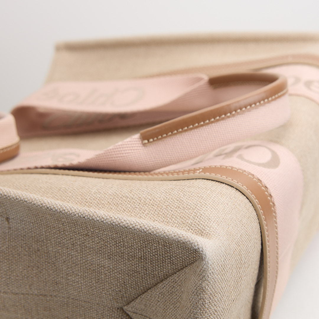 二手 Chloé Woody tote亞麻帆布中號/奶茶粉色 :圖片 7