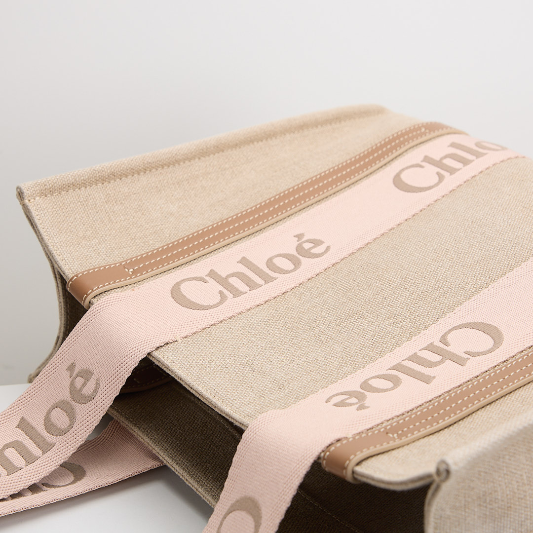 二手 Chloé Woody tote亞麻帆布中號/奶茶粉色 :圖片 9