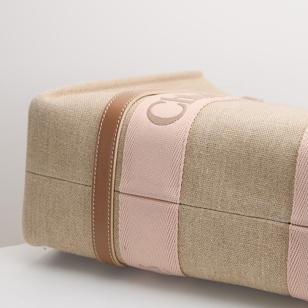 二手 Chloé Woody tote亞麻帆布中號/奶茶粉色 :圖片 11