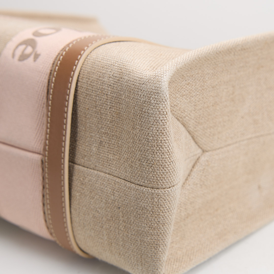 二手 Chloé Woody tote亞麻帆布中號/奶茶粉色 :圖片 13