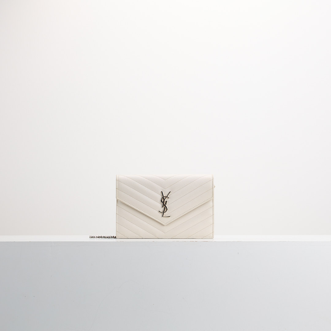 二手 YSL woc 小款信封包/白色銀扣