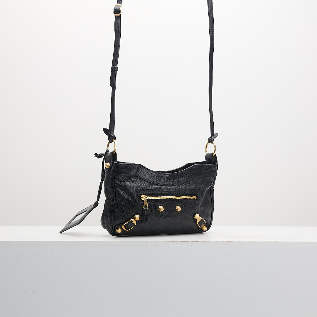 二手 Balenciaga hip機車斜背包/黑金:圖片 3