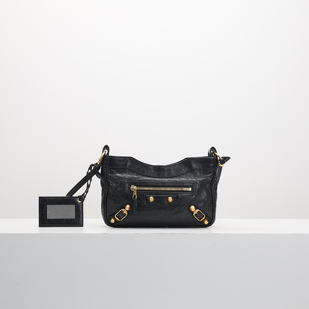 二手 Balenciaga hip機車斜背包/黑金:圖片 4