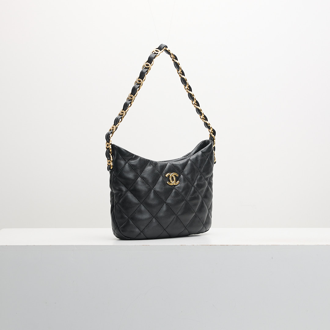 二手 Chanel 22k hobo 腋下包/黑色復古金:圖片 2