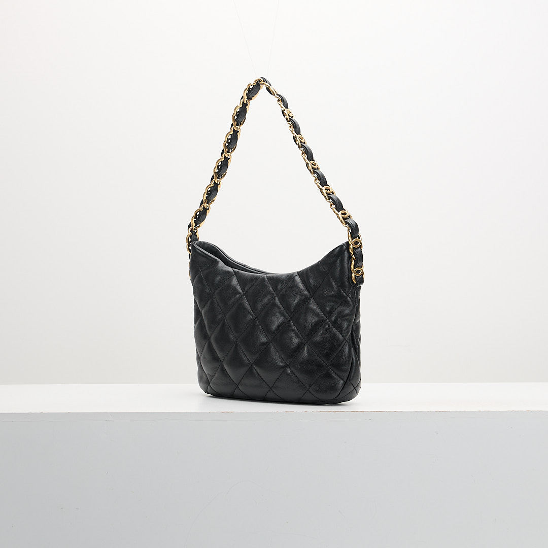 二手 Chanel 22k hobo 腋下包/黑色復古金:圖片 3