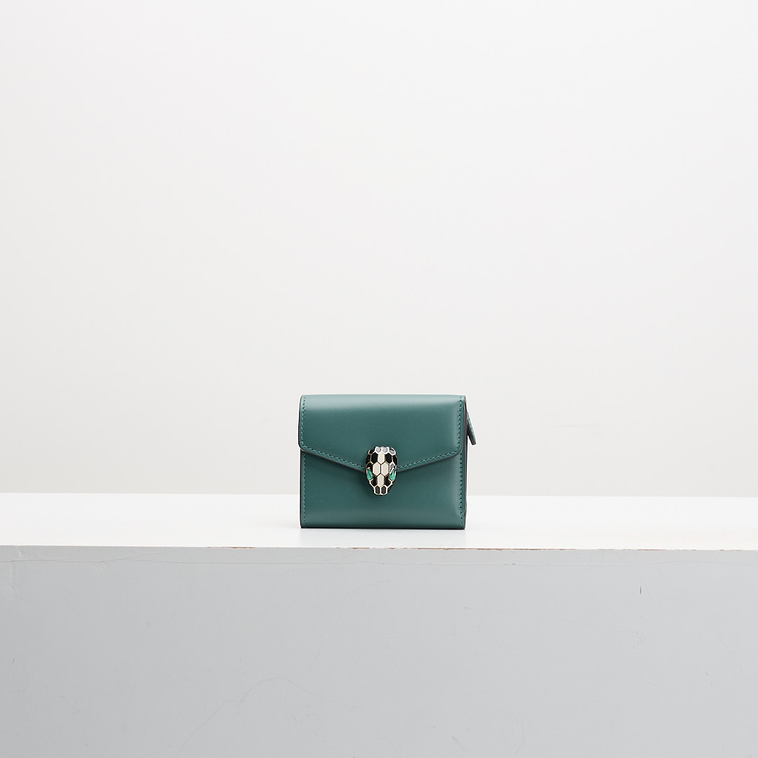 BVLGARI Serpenti Forever 蛇頭三折短夾 祖母綠