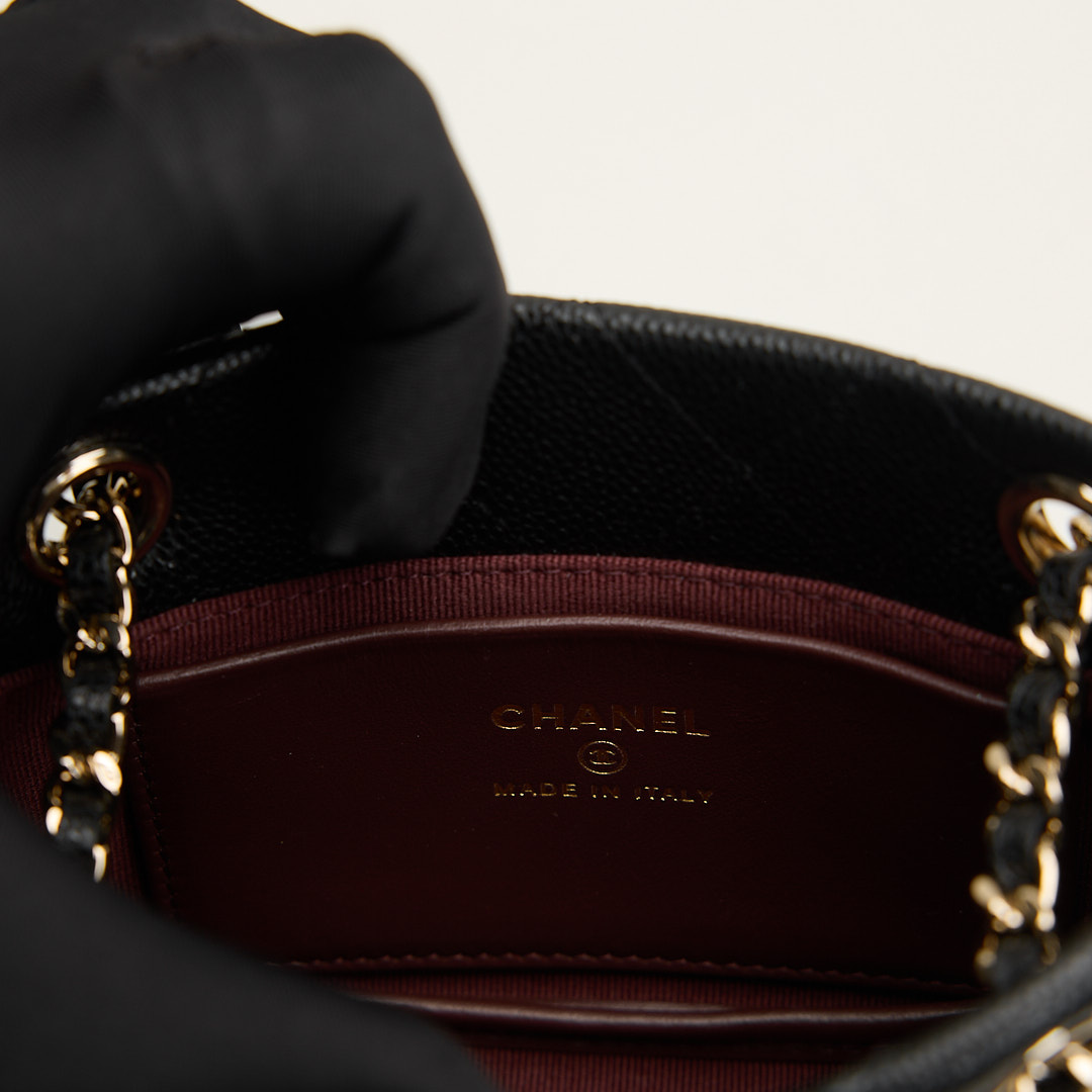 二手Chanel 25C 黑色荔枝紋牛皮淡金釦小包:圖片 13