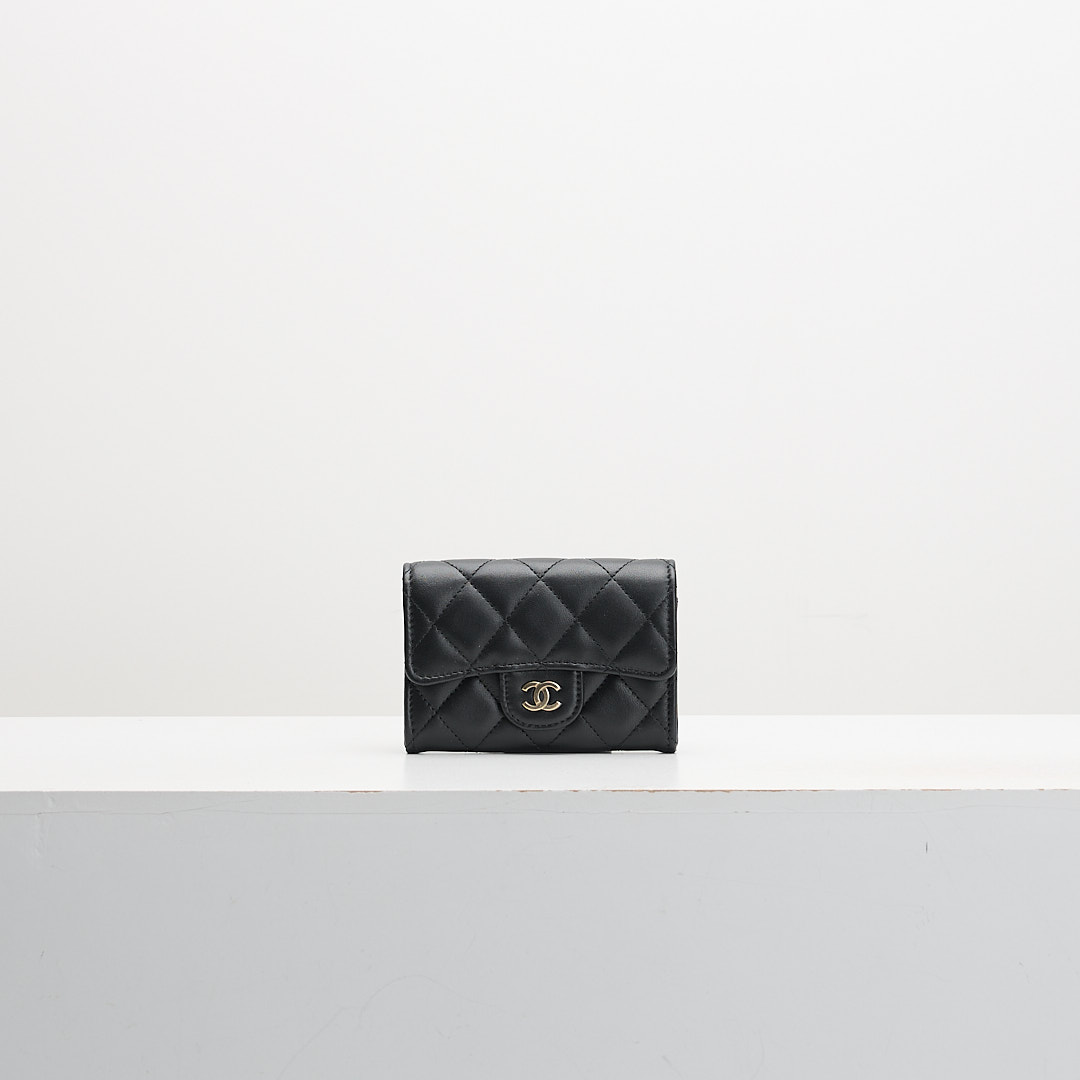 二手 Chanel CF單層拉鍊卡包/黑金羊