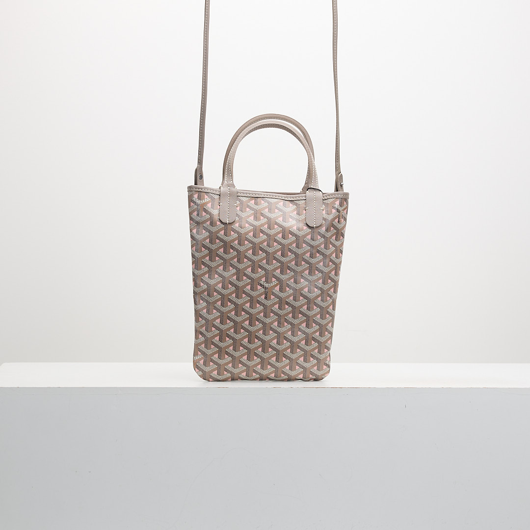 二手 Goyard Poitiers 170週年限定小托特 灰粉色